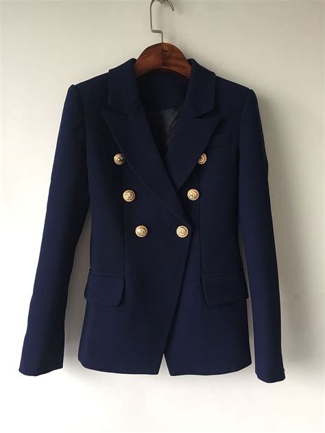 womens navy blue blazer jacket|ladies blue blazer gold buttons.